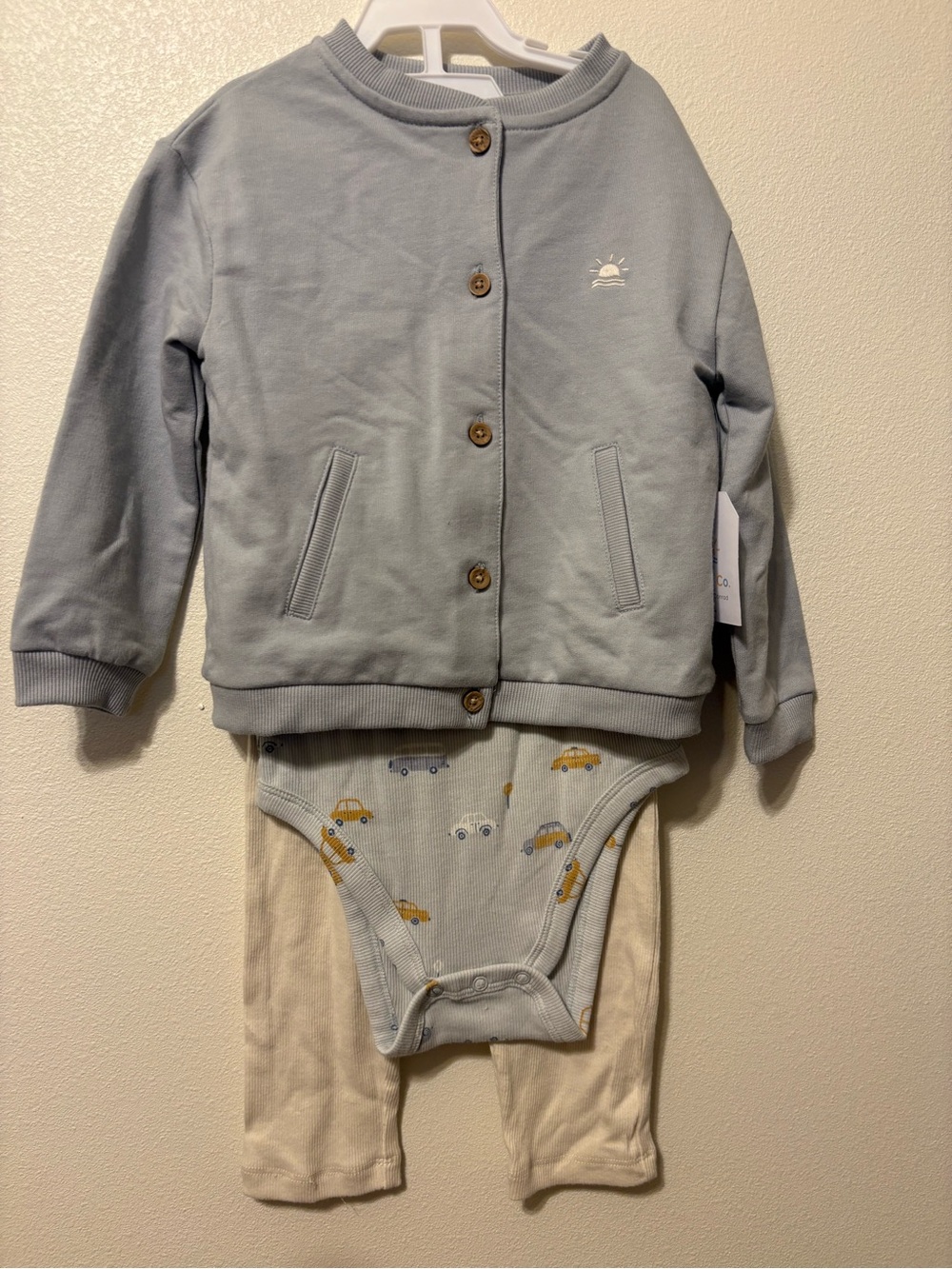 Little Co. Light Blue Baby Jacket & Bodysuit Set with Cream Leggings